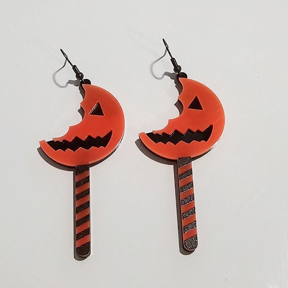 Orange Halloween Pumpkin Earrings - Picture 1 of 4
